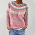 thumbnail image 3 of Fartey Chandail Fair Isle Vintage d'Automne pour Femmes, Décontracté, Ample, à Manches Longues, Col Ras du Cou, Tricoté, Chandail, Hauts, Automne Hiver, Chaud, Chandail, en Liquidation, Rose, P-2TG, 3 of 6