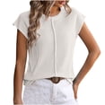 thumbnail image 1 of AherBiu Hauts en Tricot pour Femmes à Manches Cap, Blouse Chic Décontractée à Col Ras du Cou, Chandail Ample, Haut Uni, 1 of 3