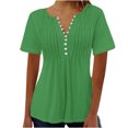 thumbnail image 1 of AherBiu Womens Tops Summer Button Round Neck Solid Color Ruched Dressy Casual Loose Tunics Tshirts, 1 of 3