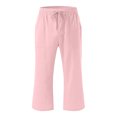 thumbnail image 3 of Plebaso Pantalons Capris Garçons Filles Coton Lin Cordon de Serrage Pantalons Décontractés Légers Raccourcis avec Poches, 3 of 5