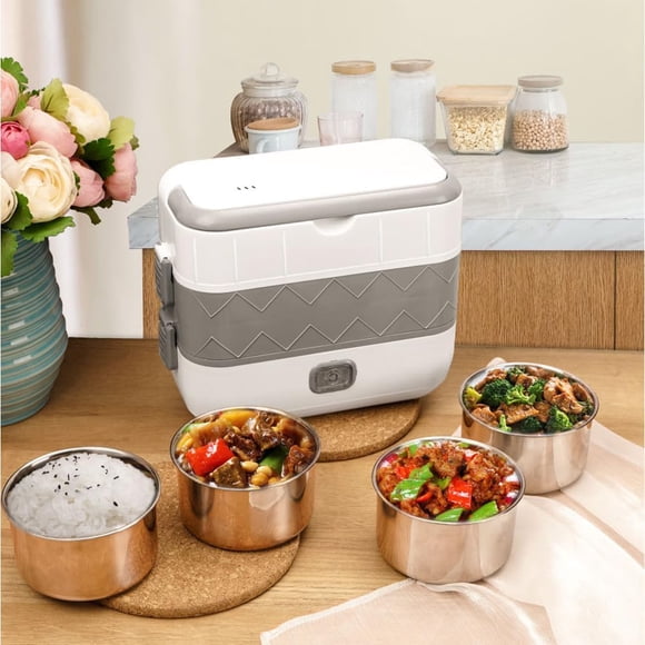 GOGRANT Boîte à Lunch Électrique Chauffe-Nourriture, Chauffe-Bento à 2 Couches en Acier Inoxydable avec Chauffage Rapide 300 W, Contenant à Lunch Portable Autochauffant pour Bureau Voyage Voiture, Prise US