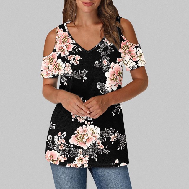 Soki Women's Off Shoulder Tee Clearance Blouses Short Sleeved V-Neck Fashionable Tops