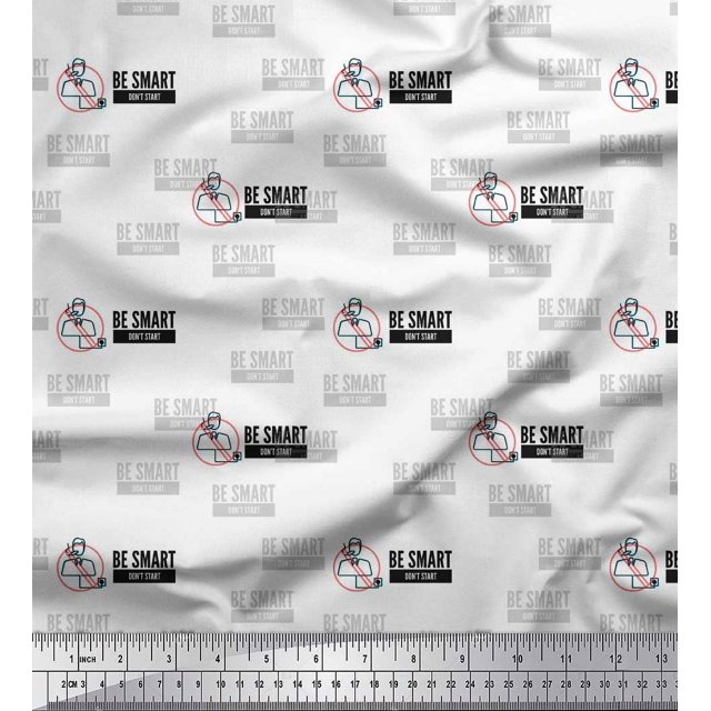 Soimoi Black polyester Crepe Fabric Be Smart Dont Start Text Decor Fabric Printed Yard 42 Inch Wide
