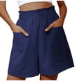 thumbnail image 1 of Soki Wide-leg Shorts for Women Summer Solid Color Elastic Waist Pockets Loose Shorts, 1 of 5