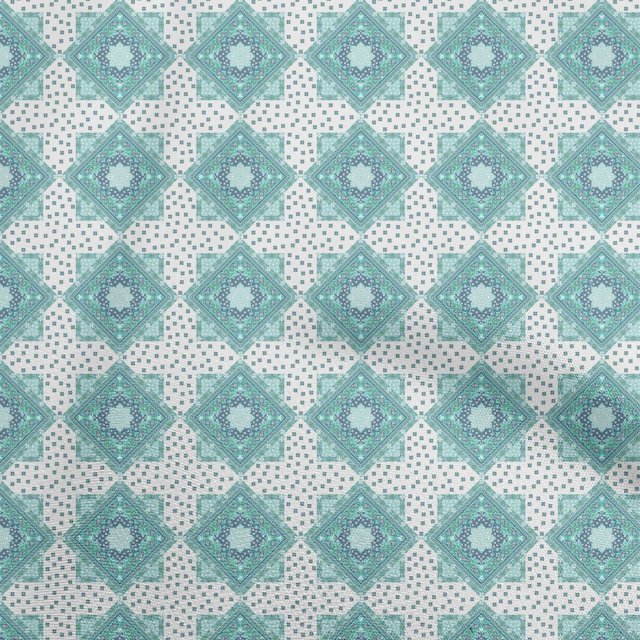 oneOone Polyester Spandex Sea Green Fabric Asian Block Sewing Material Print Fabric By The Yard 56 Inch Wide