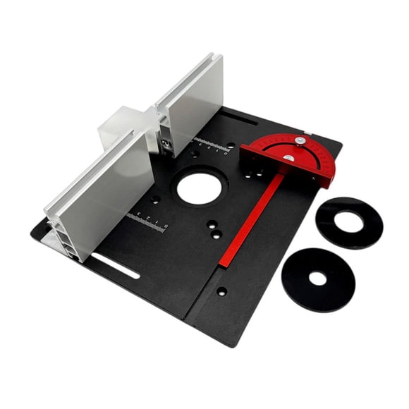 Aluminum Alloy Router Table Insert Plate Set with Backer Plate and 180° Angle Gauge, 240x200mm Flip Board, 85x85mm/60x70mm Mounting Holes, Black with Optional Red/Silver Gauge (3-Piece Kit)