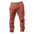 thumbnail image 2 of Mens Casual Linen Pants Loose Fit Elastic Drawstring Waist Straight-Legs Summer Yoga Beach Long Pants, 2 of 3