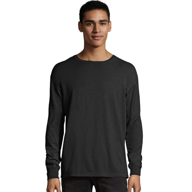 Hanes Mens ComfortWash Garment Dyed Long Sleeve Tee, 3XL, Black