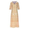 thumbnail image 4 of JUNWELL Robe Bohème d'Été pour Femmes, Robe Maxi Décontractée Grande Taille, Couleur Unie, Col en V, Robes Soleil, Dentelle à Franges, Longue Robe, 4 of 7