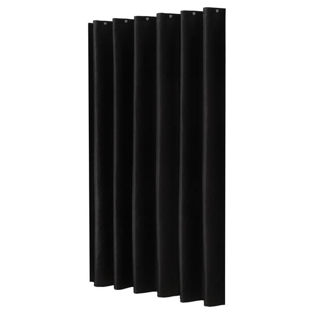 Shower Curtain with Liner and Hooks, a modern shower curtain set for bathrooms, measuring 71x71 inches (180x180 cm). Made of durable polyester in a black finish, it features a weighted hem to prevent movement and includes 12 hooks for easy installation. The water-repellent fabric promotes quick water runoff, helping to keep the bathroom dry. Suitable for use as a shower curtain, wall hanging, or room divider. Machine washable for easy care.