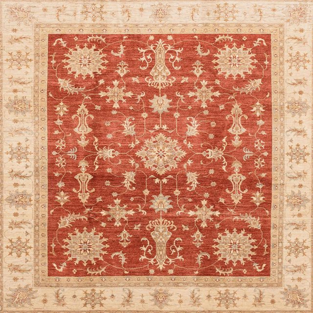 Ahgly Company Tapis d'Intérieur Carrés Abstraits Orange Rouge de Style Oriental, 8 Pieds Carré
