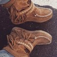 thumbnail image 5 of Round Toe Flat Heel Platform Suede Flat Belt Buckle Fringed Short Boots Women's Boots, 5 of 5