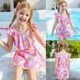 thumbnail image 2 of TIEVOSA Été Enfant Filles Manches Volantées Imprimés Maillot de Bain Plage Bikini Ensemble de Shorts 3-13 Ans, 2 of 9
