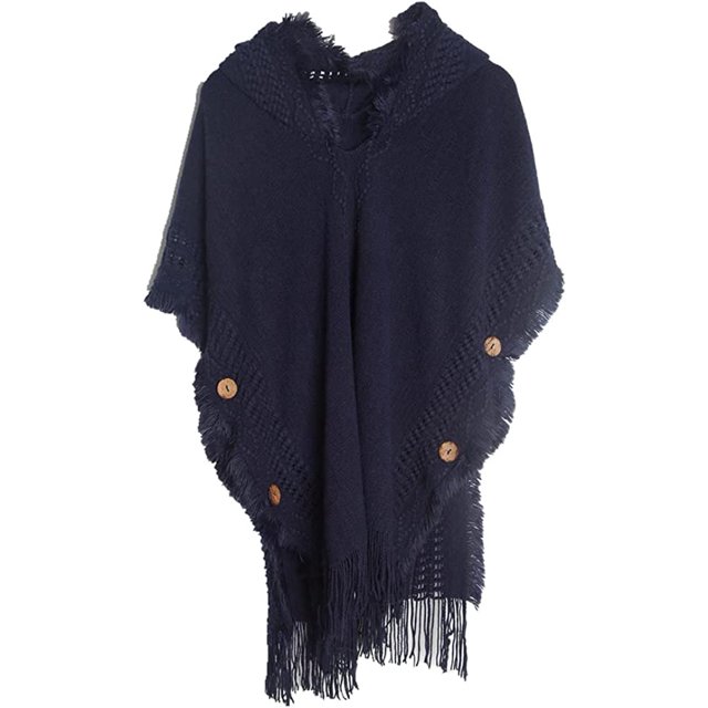 LinYooLi Wrap Shawl Poncho Cape for Women Oversized Solid Color Hooded Pashmina with Tassels Cold Weather