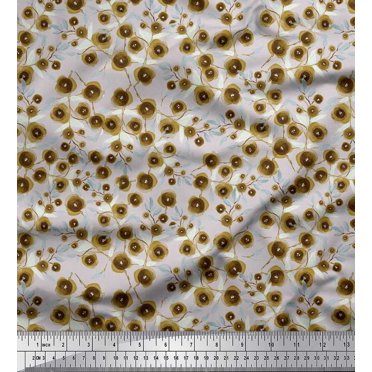 Soimoi Cotton Duck Fabric Flower & Leaves Watercolor Print Fabric by Yard 56 Inch Wide