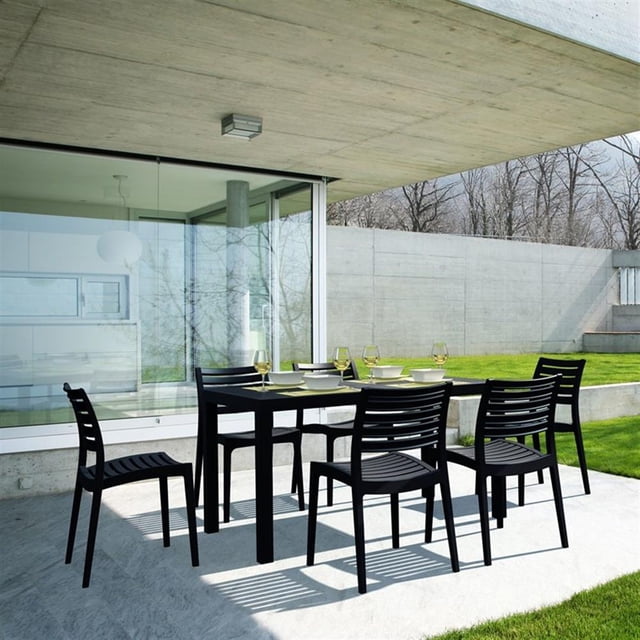 Compamia Ares Ensemble de Salle à Manger de Patio en Résine 7 Pcs, Noir