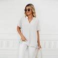 thumbnail image 2 of FJUCHAI Womens Shirts V Neck Short Sleeve Buttons Tops Tee Solid Color Blouse Loose Fit S-XXL, 2 of 9