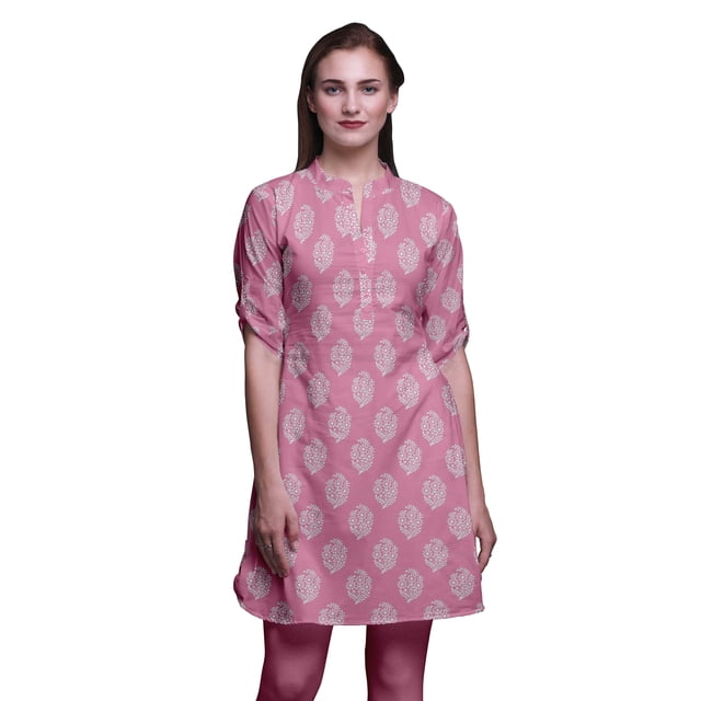 Bimba Kurtis Indiennes Courtes pour Femmes Tunique Imprimée Chemise à Manches Roulées