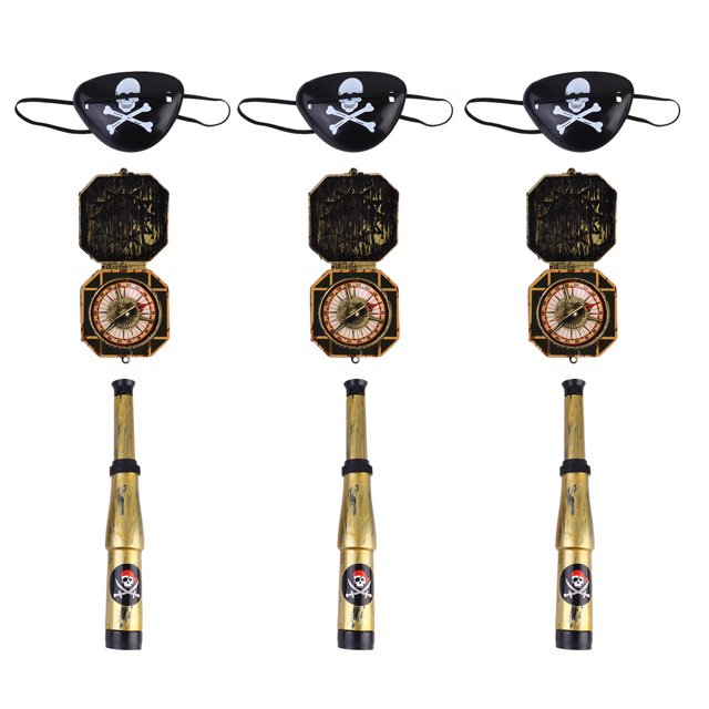 FRCOLOR 9pcs Kids Plastic Game Toys Eye Patch Compass Telescope Set Pirate Eye Mask Cosplay Pirate Dress Up Set Costume Accessory for Child(3pcs Eye Patch, 3pcs Compass, 3pcs Telescope)