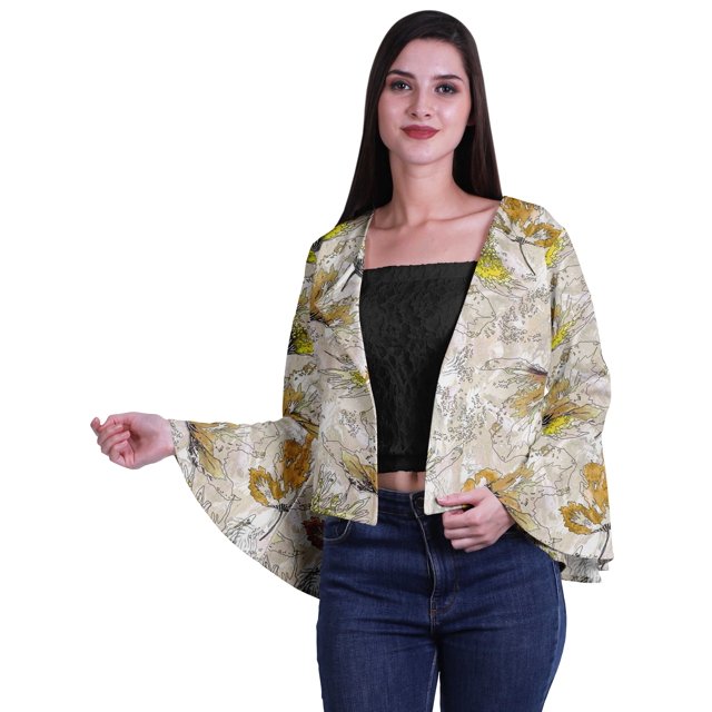 Moomaya Cardigan Boléro d'Été Court à Manches Évasées Intégrales Imprimé à devant Ouvert pour Femmes