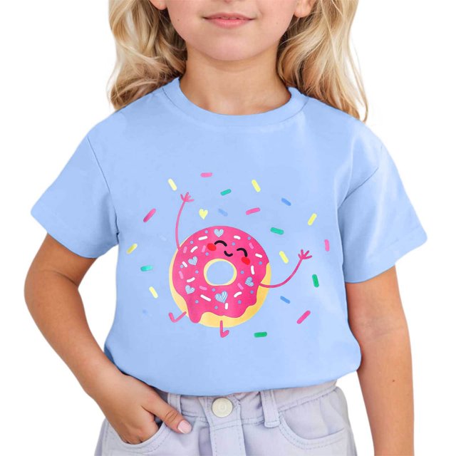 LUOGENLI T-Shirt pour Filles Enfants Mignon Imprimé à Manches Courtes Col Rond T-Shirt Maxi Hauts Ensembles Filles Tenue 2 Pcs Boho Bleu Ciel 8-9 Ans