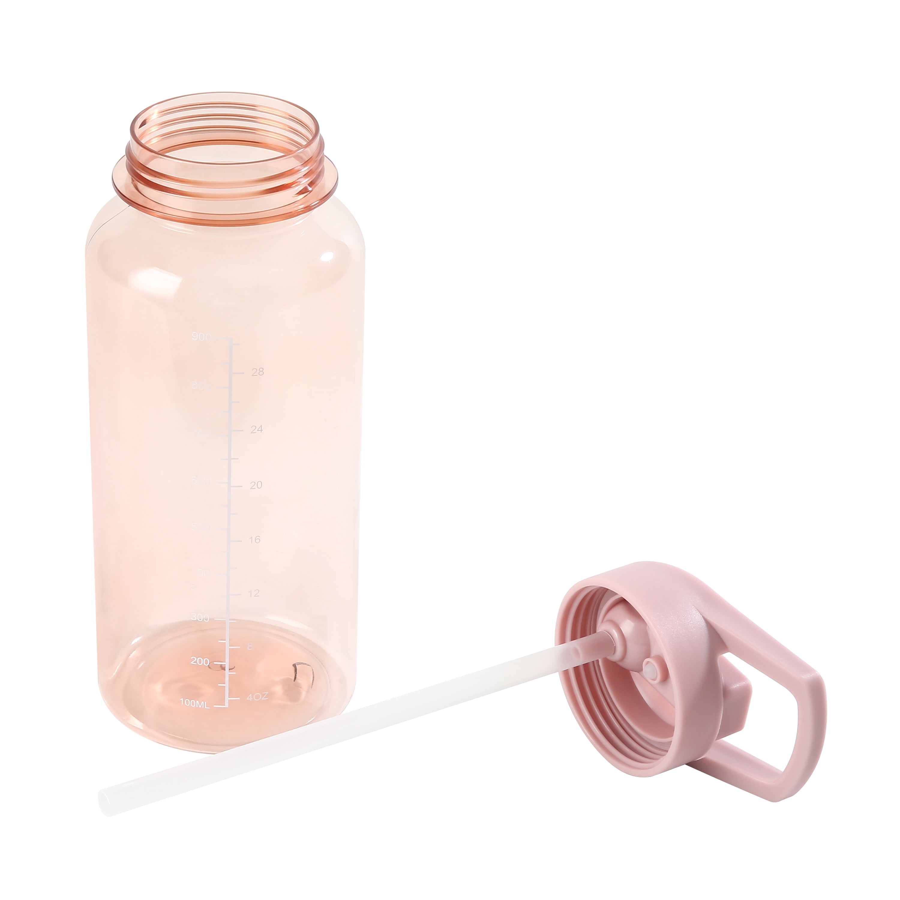 Gourde de sport Mainstays en plastique rose (34 oz / env. 1 L) à large ouverture et bouchon à paille rabattable