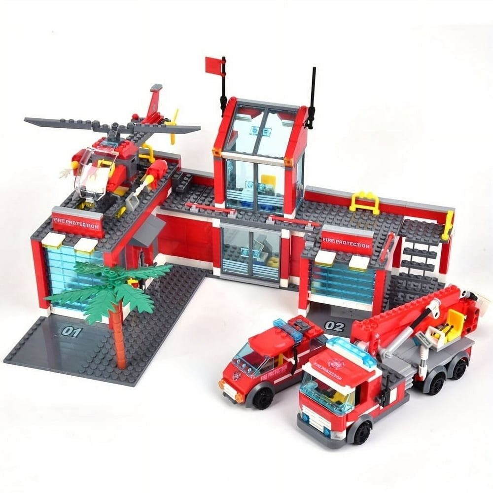 City Fire Station Model Building Blocks  Firefighter Truck Helicopter Educational Construction Bricks Toys,onesize,6007