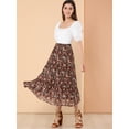 thumbnail image 2 of Unique Bargains Women's Floral Print Elastic Waist Ruffle Maxi Tiered Skirt, 2 of 6