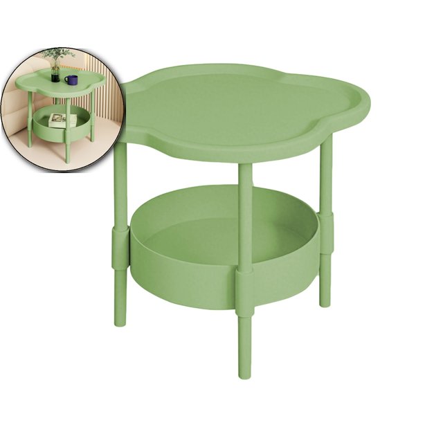 Dvruxg Petite Table d'Appoint Ronde, Table d'Extrémité à 2 Niveaux, Table de Nuit Moderne avec Panier en Tissu, Tables d'Appoint Rondes pour Salon et Chambre