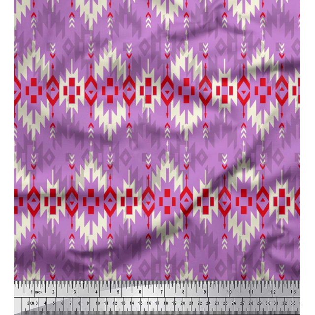 Soimoi Cotton Voile Fabric Aztec Geometric Decor Fabric Printed Yard 56 Inch Wide