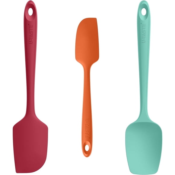 U-Taste 600°F High Heat Resistant Silicone Spatula Set of 3, BPA-Free Food Grade Kitchen Cooking Baking Mixing One Piece Seamless Flexible Rubber Scraper for Nonstick Cookware (Multicolor)