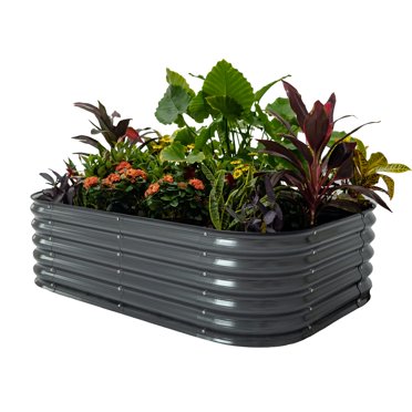 Vego garden Aluzinc Raised Garden Bed Kits 17"" Tall 6 in 1 Modular Metal Raised Planter Bed for Vegetables Flowers Patio Ground Planter Box-Modern Gray