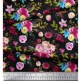 thumbnail image 3 of Soimoi Black Poly Georgette Fabric Feather,Leaves & Ranunculus Floral Print Fabric by Yard 52 Inch Wide, 3 of 3