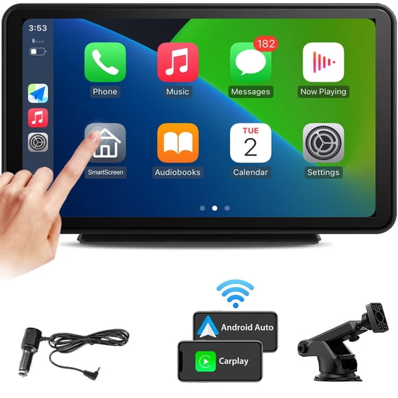 Portable Apple Carplay Screen for Car, Wireless Android Auto Stereo, Easy Install 7 Inch IPS Touch Screen Car Play Adapter, GPS Navigation, Airplay Audio Receivers Bluet