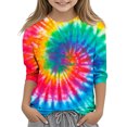 thumbnail image 1 of MeetoTime Haut à Manches 3/4 pour Enfants Décontracté Imprimé Teinture sur Nœuds Col Rond Pull de Base pour Garçons Filles 3-14 Ans Vêtements pour Enfants, 1 of 4