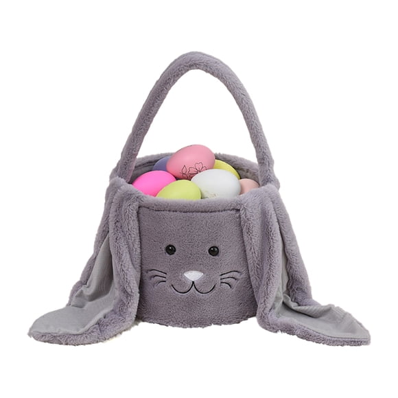 Dnogom Easter Bunny Long Ear Tote Basket, Plush Rabbit Handbag Decoration for Easter Eggs Hunts, Gift Storage & Festive Decor (9.8x9")
