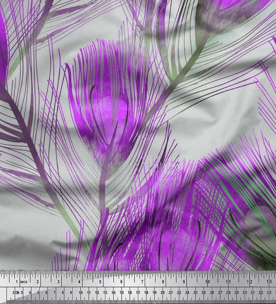 Soimoi polyester Crepe Fabric Peacock Feather Printed Craft Fabric by the Yard 52 Inch Wide