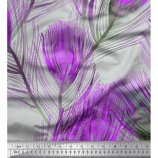 Soimoi Poly Georgette Fabric Peacock Feather Print Fabric by Yard 42 Inch Wide