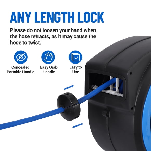 Bingirl 3/8"x80FT Retractable Air Hose Reel with 300PSI Hybrids Polymer Hose, Commercial Polypropylene Housing, 180° Swivels Bracket & Auto-Retraction System