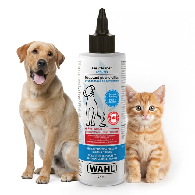 Nettoyant pour oreilles pour chiens Wahl – Solution douce avec bicarbonate de soude et extrait d’eucalyptus, élimine cire et débris, parfum frais, soin régulier, modèle-58592