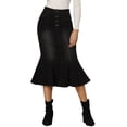 thumbnail image 1 of Unique Bargains Jupe Midi en Denim Délavée à Queue de Poisson pour Femme, Noir, Taille P, 1 of 6