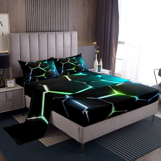 Erosebridal Modern Abstract Bed Sheets Set Full Size, Striped Geometric Bed Sheets Full, Minimalst Decor, 4pcs