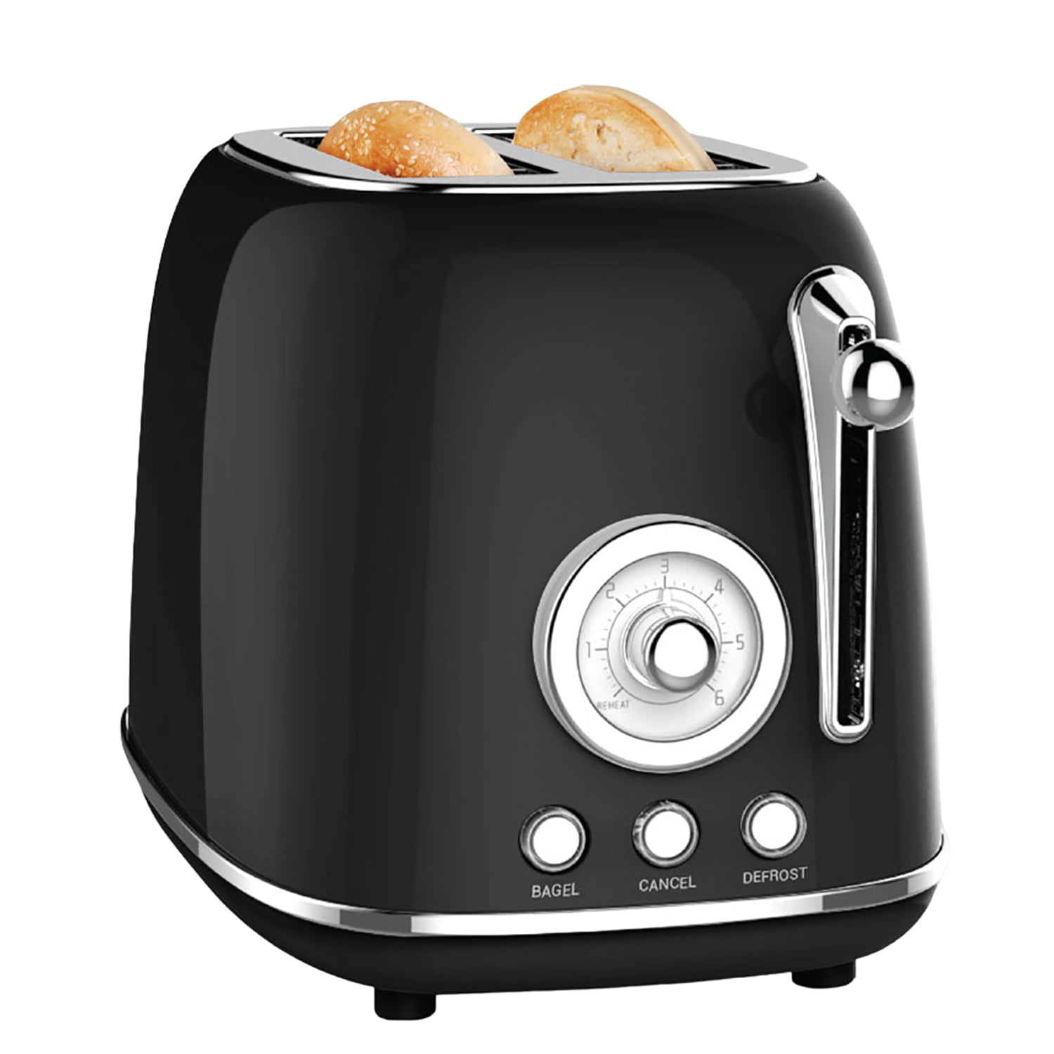 JS Gourmet - Extra-Large 2-Slice Retro Toaster, 6 Browning Levels, 825 Watts, Black