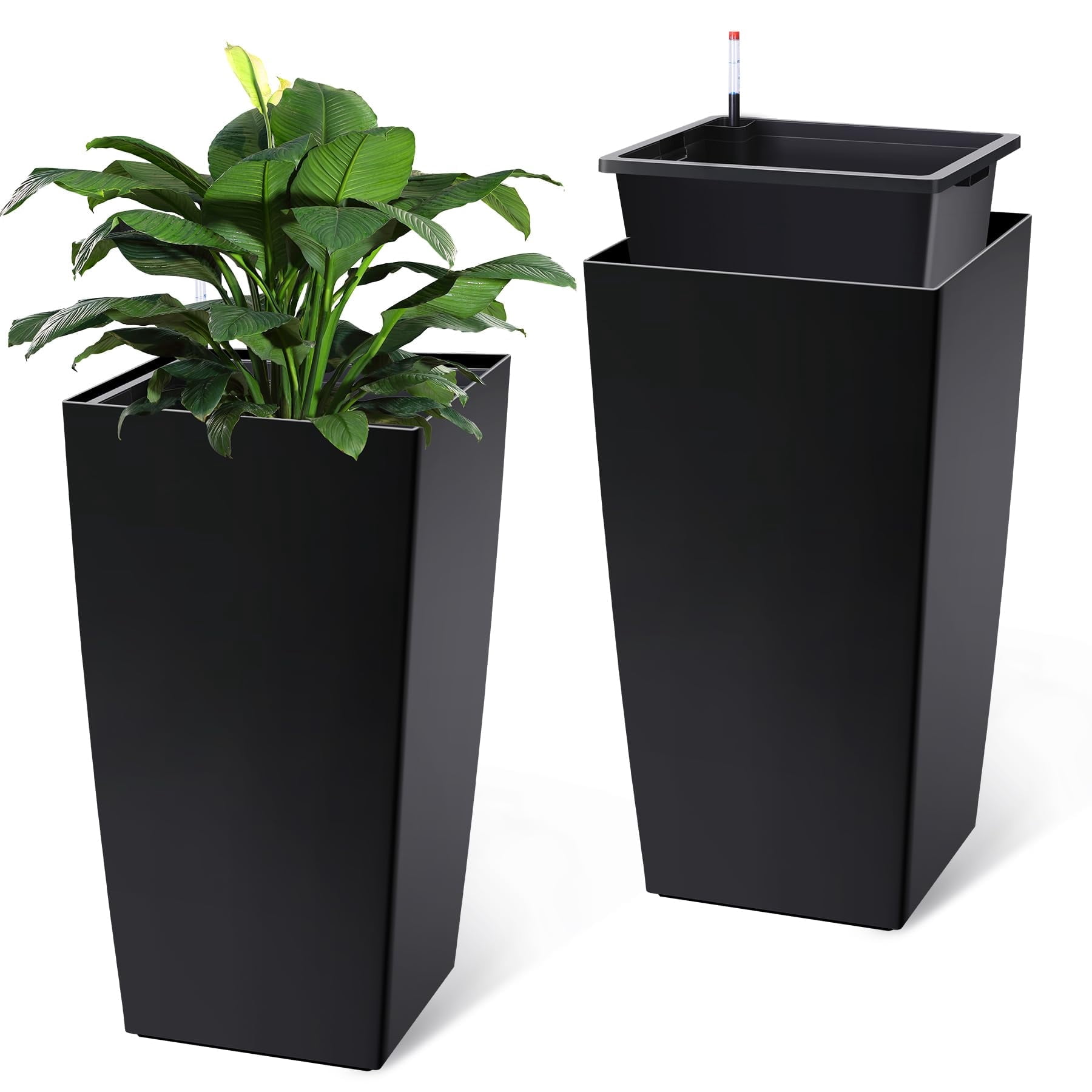 Towallmark Flower Pots,Set of 2,30-Inch Tall Rectangular Planters,Flower Pots for Indoor Plants,Modern Indoor/Outdoor Plant Pots,Black