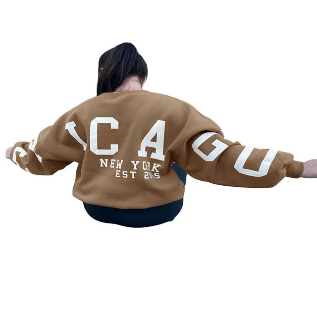 Women Loose Pullover Sweatshirts Letter Thickened Long Sleeve Tops