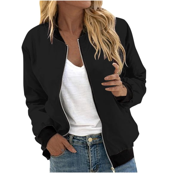 Pisexur Women's Baseball Jackets Lightweight Bomber Jacket Casual Zip-up Fashion Outwear Coat with Pocket