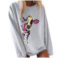 thumbnail image 1 of Leutsin Ladies O-Neck Solid Color Printing Long-Sleeved Loose Striped Casual Top, 1 of 4
