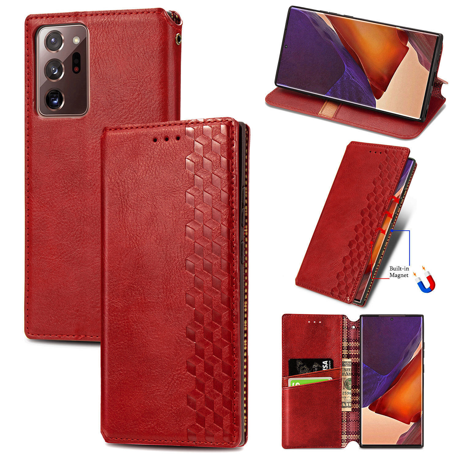 Étui pour Samsung Galaxy Note 20 Ultra à Rabat Portefeuille à Rabat Magnétique Protecteur - Rouge