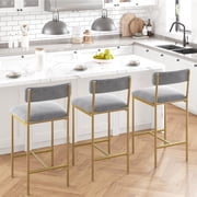 Ourlova Bar Stools Set of 2 37 Inch Barstools With Metal Legs PU Seats Chairs With Backrest Kitchen Height Upholstered Stools With Footrest Breakfast Bar Stools for Dining Room Kitchen Party Gold