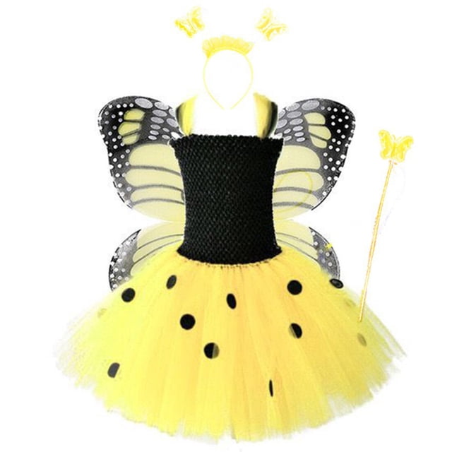 KAWELL Robe Fairy Papillon Costume Fille Halloween Costume en Maille Duveteuse